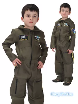 H-J3-3 Boys Girls Top Gun Air Force Costume Uniform 80s Pilot Jumpsuit • $34.95