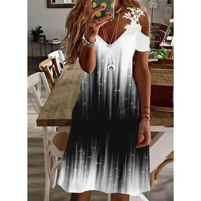 £7.89 • Buy Ladies Short Sleeve Long Midi Dress Summer Holiday Floral Dresses Plus Size 8-20