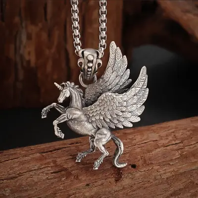 Jewelry Vintage Silver Color Pegasus Unicorn Mythical Pendant Horse Necklace • $12.98