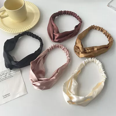 Silk Satin Cross Headbands Bandanas Hairband Elastic Stretch Turban Head Wrap • $1.86