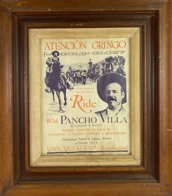 1915 Original Pancho Villa  Revolucion De Mexico  Ride With Villa Poster/Framed  • $2500