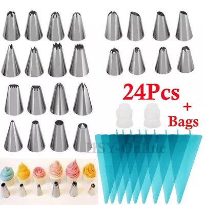 24 PIECES ICING PIPING Nozzle Decorating Tool Set-Cupcake Sugarcraft Pastry Bake • £2.48