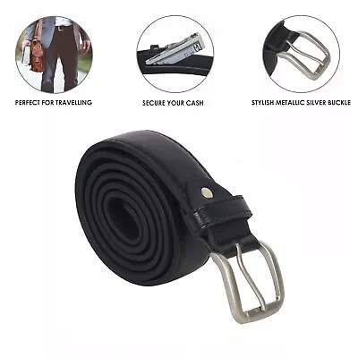 Leatherboss Genuine Leather Men Casual Money Zipper Safe Size 38 Belt Black • $15.49