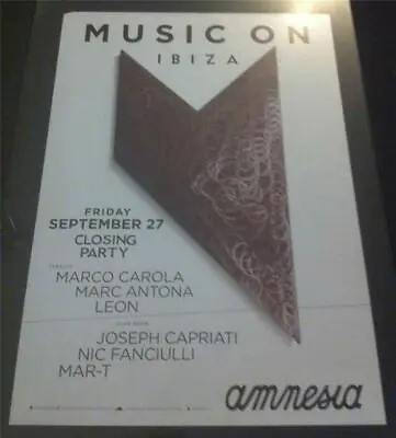 Music On 2013 Marco Carola @ Amnesia Club - Ibiza Club Posters - Dj Techno Music • £8.99