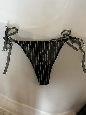 New La Perla Black Label Thong- Pinstripe Black With White Stripes • $144.99