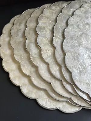 6 Abalone Placemats Mother Of Pearl Capiz Shell 12x18 Scalloped Cork Backed Vtg • $85