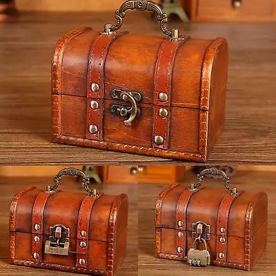 Wooden Chest With Lock Small Decorative Wooden Box Memory Box Coin Collection • $13.04