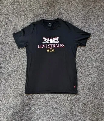 Size S Levis Black Reflective Logo Short Sleeve Top Crew Neck Streetwear T Shirt • £3