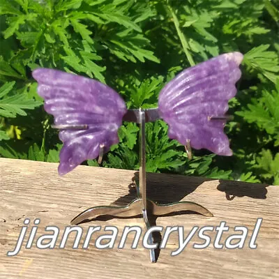 2  Natural Lepidolite Carved Wings Quartz Crystal Skull Reiki Healing + Stand • $18.99