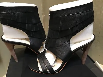 VELVET ANGELS Leather FRINGE Shoes ZIP FRONT ANKLE Sandals BOOTIE 7 US NWB • $149