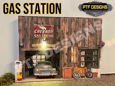 O Scale GAS STATION Building Flat W/LED - Scratch Built - MTH Lionel • $19.99