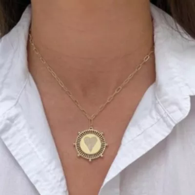 Jennifer Miller Gold NIB Pave Heart Medallion Necklace On Paperclip Chain • $60
