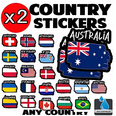 2 X Country FLAG TEXT Sticker Stickers Window Car Ute 4x4 Bumper Laptop • $6.44