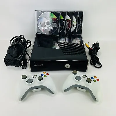 Xbox 360 S Slim 1439 Console Bundle W/ 2 Controllers Charger Cords + 5 Games! • $99.99