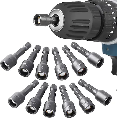 Nut Driver Set 8Mm Hex Strong Magnetic Power 5/16 Drill Bit Nut Driver 12Pcs • $10.99
