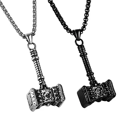 Retro Mens Viking Thor Hammer Stainless Steel Mjolnir Pendant Necklace Chain 22  • $10.99