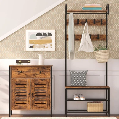 $79.99 • Buy HOOBRO Coat Rack Shoe Bench Hall Tree With Storage Shelf Entryway Bench Retro