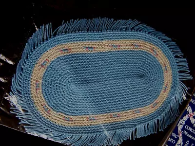 Vintage Dollhouse Miniature Concord Oval Crocheted RUG Carpet Blue 4 X6 - NEW • $9.99