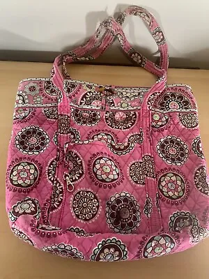 Vera Bradley Medallion Pink Design Quilted Purse Shoulder Bag Tote Minor Stain • $21.71