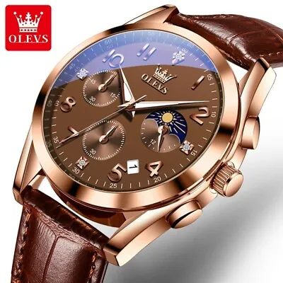 Waterproof Men's Quartz Watch OLEVS Business Luminous Luxury Date Strap Leather • $29.92