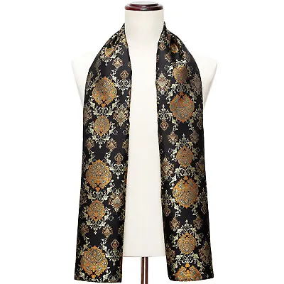 £11.99 • Buy Fashion 100 Silk Unisex Scarf Vintage Black Orange Floral Luxury Hijab Sarong 