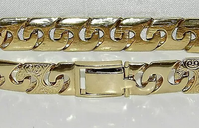 9ct Yellow Gold On Silver Ladies Patterned Solid Curb Chain Bracelet - 7.5 Inch • £67.95