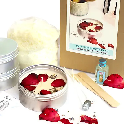 £21.99 • Buy 3 X SCENTED TIN CANDLE MAKING KIT With Dried Petals Flowers Eco Soy Wax KVH