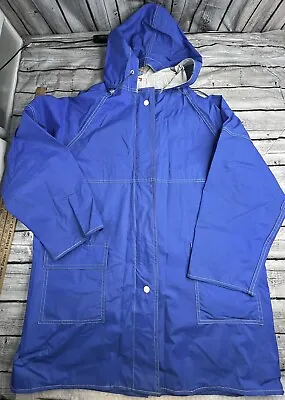 Lady Van Heusen Hooded Waterproof Raincoat Blue Sail Boat Woman Size XL READ • $14
