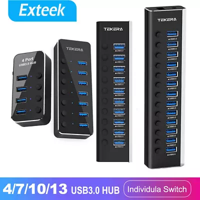 $89.95 • Buy 4/7/10/13 Ports USB 3.0 HUB Powered +High Speed Splitter Extender Power Supply