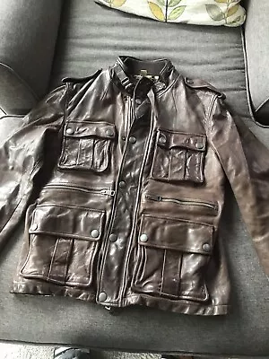 Burberry Brit Mens Leather Brown Bomber Jacket *read Description • $400