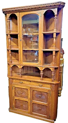 Oak American Aesthetic Movement Corner Cupboard • $2800