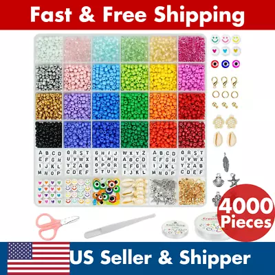 4000 Glass Seed Letter Beads Bracelet Making Kit 4mm Friendship Bands Lot Set  • $13.24