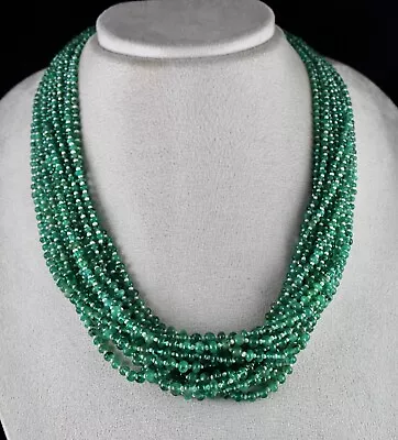 Natural Zambian Emerald Pearl Beads Round 14 Line 620 Carats Gemstone Necklace • $3675
