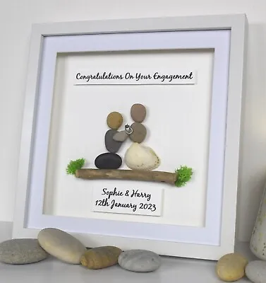 Engagement Personalised Framed Pebble Special Present Gift For Couple Picture • £23.99