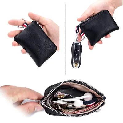 Men Minimalist Leather Wallet Zipper Card Coin Pocket Purse With Key Ring Gift • $7.62