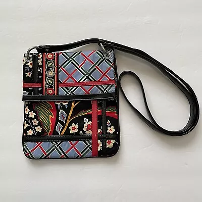 VERA BRADLEY Versailles Flipster Crossbody Handbag Black Asian Floral • $7.99