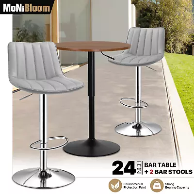 3 Piece[BAR STOOLS+SWIVEL PUB TABLE SET]Wooden Tabletop Adjustable Height Chair • $189.99