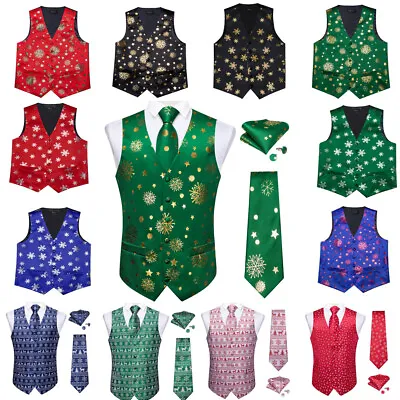 Merry Christmas Mens Waistcoat Green Blue Red Paisley Dress Vest Neck Tie Hankie • $19.99