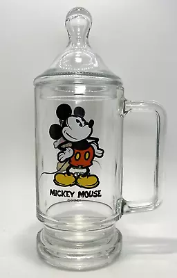 Disney Mickey Mouse Clear Glass 12 Oz Beer Mug Tankard Stein W/Handle & Lid 5.5  • $25.49