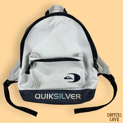 Vintage Quiksilver Bag Backpack Cream Navy Large 90s Surfwear • £29.99