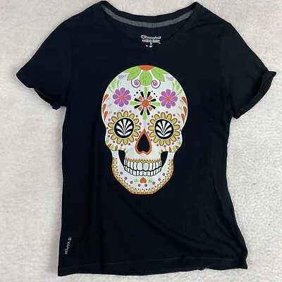 Champion Womens Vapor V-Neck T-Shirt Small Black Day Of Dead Skull • $7.88