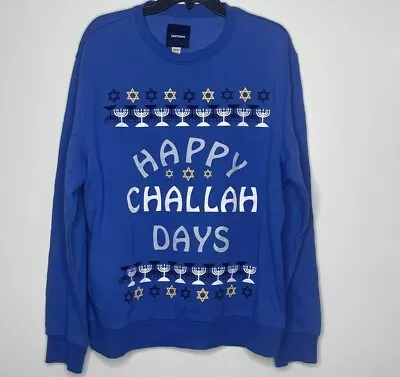 Holiday Crew Neck Fleece Sweater -  Happy Challah Days Men Size X-Large 44/46 • $11.24