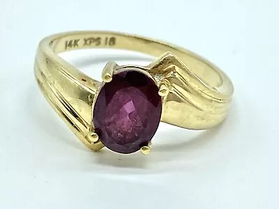 Vintage 14k Yellow Gold XPS 18 Oval Rhodolite Garnet Ring Size 7 • $200