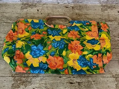 £9.99 • Buy Tote Shopping Bag Vintage Retro Bold Floral Pattern Fabric Material Hand Held