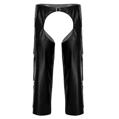 Men Faux Leather Biker Casual Trousers Loose Long Pants Cowboy Costume Role Play • £14.81