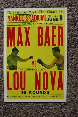 $5 • Buy Max Baer  Vs Lou Nova Fight Poster 1939 Yankee Stadium 