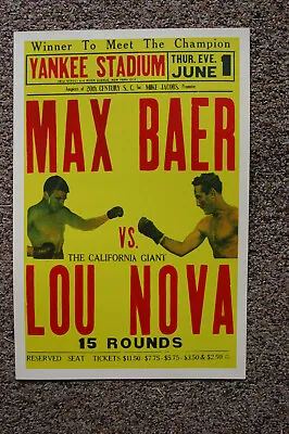 Max Baer  Vs Lou Nova Fight Poster 1939 Yankee Stadium  • $5