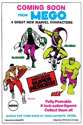 Mego 1974 Action Figure Promotional Poster Hulk Falcon Green Poster 24x36 Inches • $20