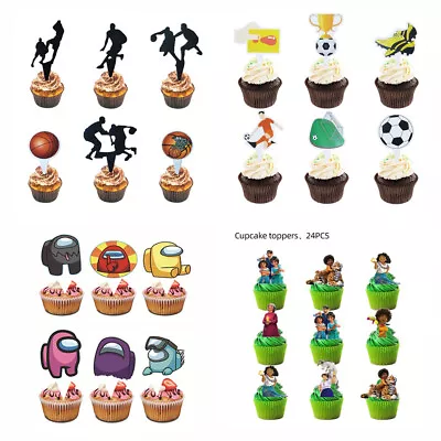 All Themes 24pcs Cup Cake Toppers Set Kids Birthday Party Decors Supplies • £5.29