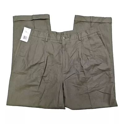 Claiborne Mens 40x30 Tarragon Green Pleated Linen Blend Pants Cuffed Dress Slack • $25.77